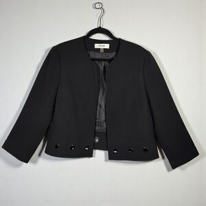 JONES STUDIO SEPARATES Black Blazer Jacket Women Large Eyelet Detail Collarless